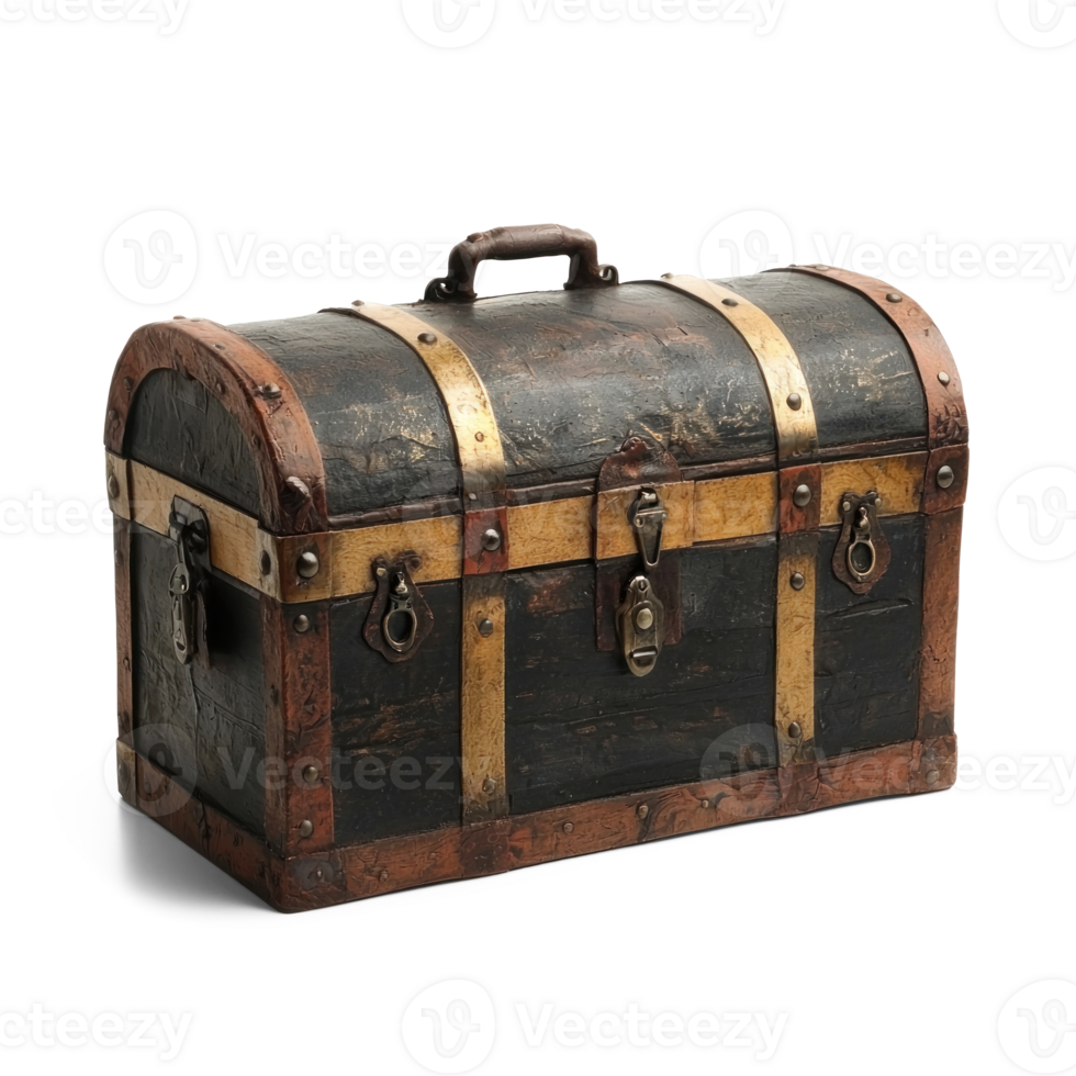 an old trunk with a wooden handle and a brass lock png