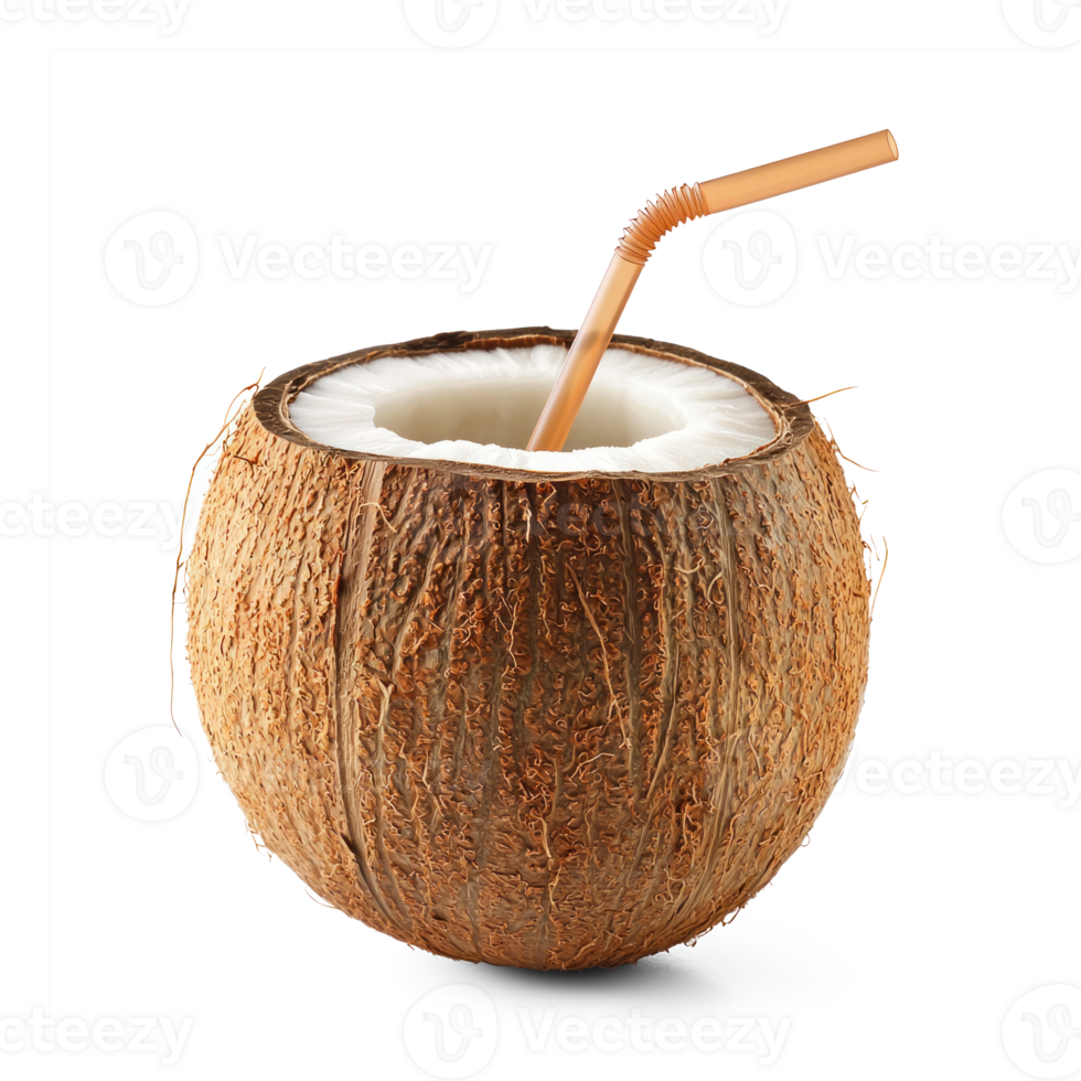 Coconut drink with straw isolate on transparent background png