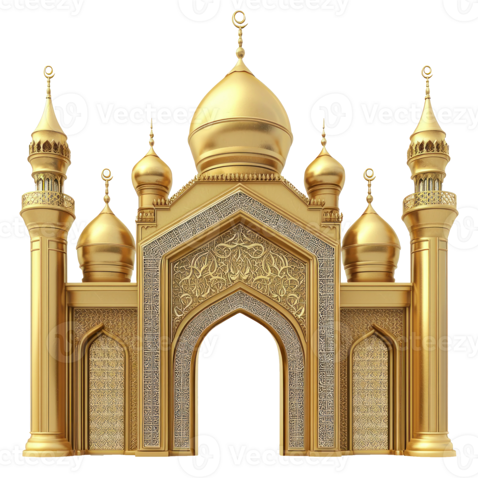 Gold mosque gate of Eid mubarak isolate on transparent background png
