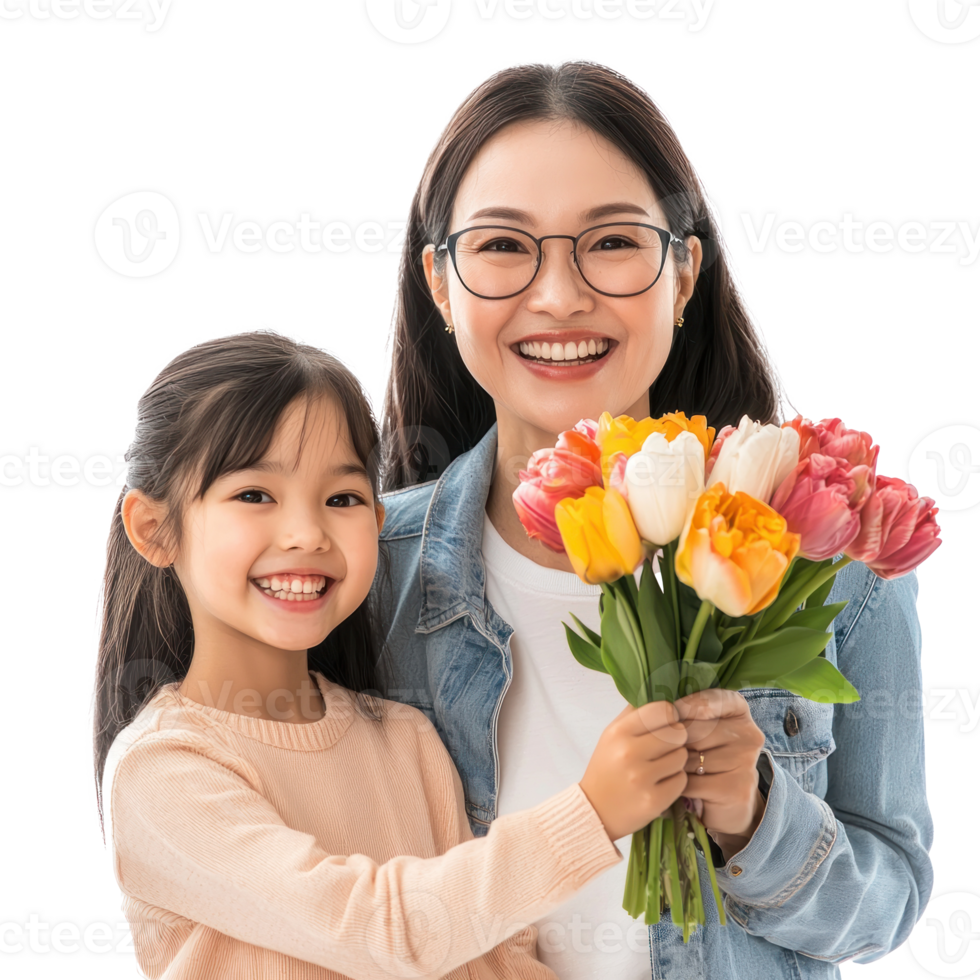 Daughter and mother celebrating womens day concept isolate on transparent background png