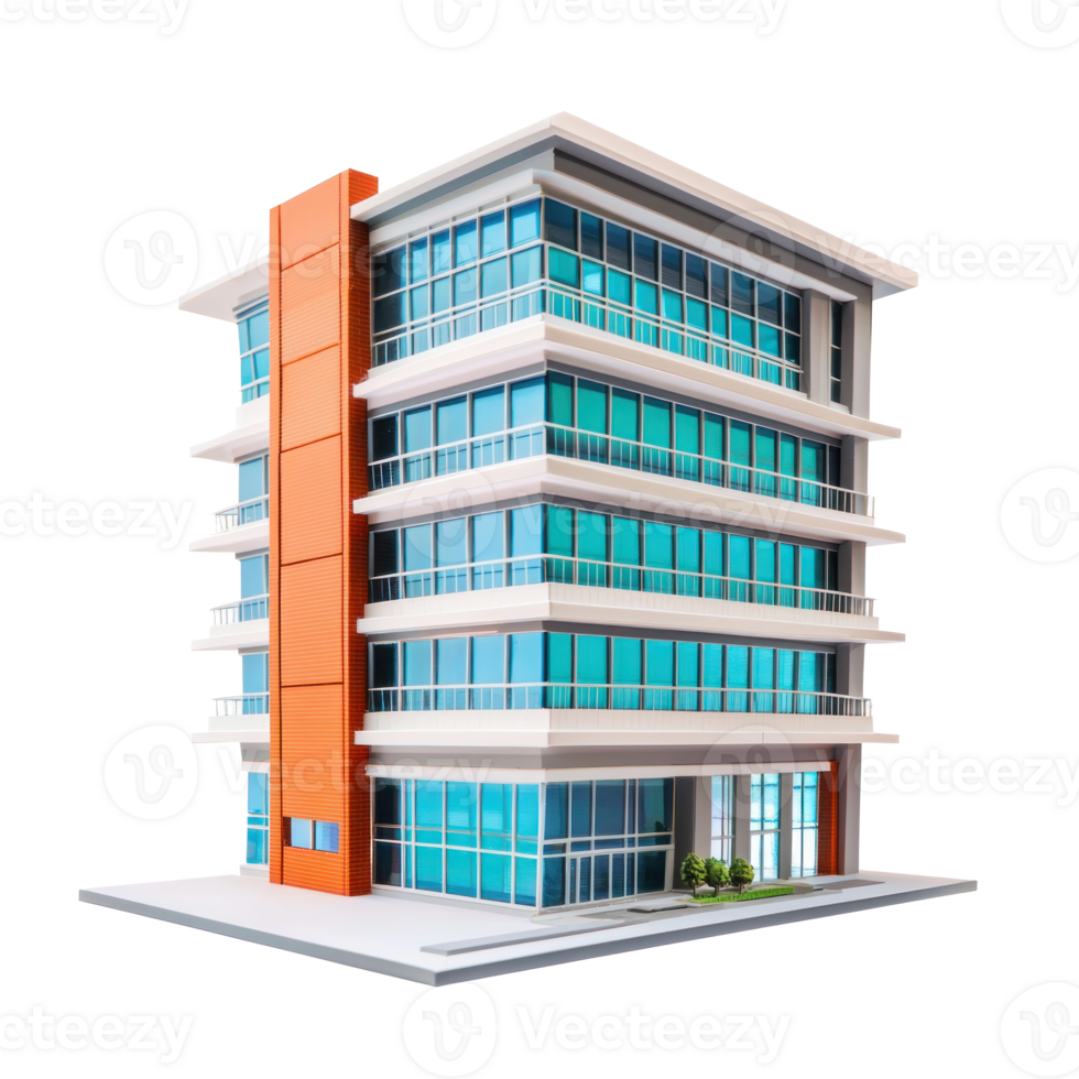 3d building with orange and blue windows png