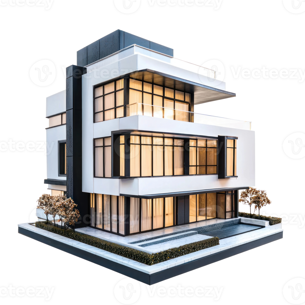Minimature modern building isolate on transparent background png