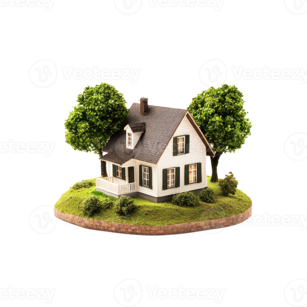 house on a small island with trees and grass png