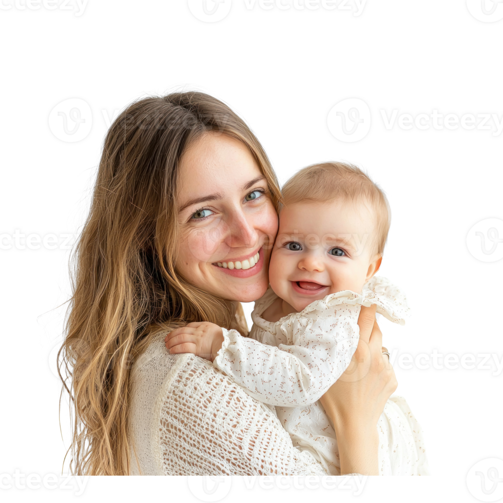 Mother with baby girl, standing isolate on transparent background png