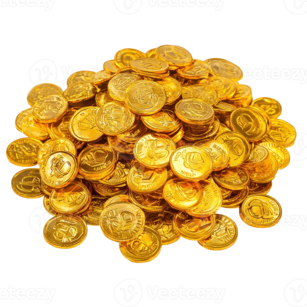 A lot of gold coins isolate on transparent background png