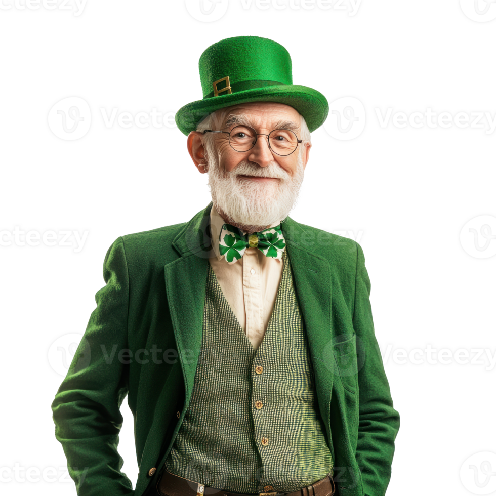 Senior man celebrating St. Patrick's Day, standing isolate on transparent background png