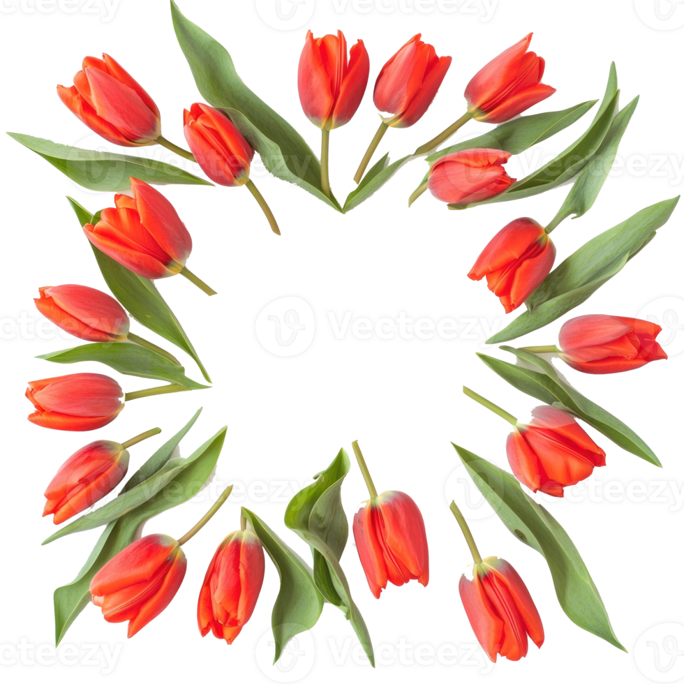 Empty Tulips flower frame top view isolate on transparent background png