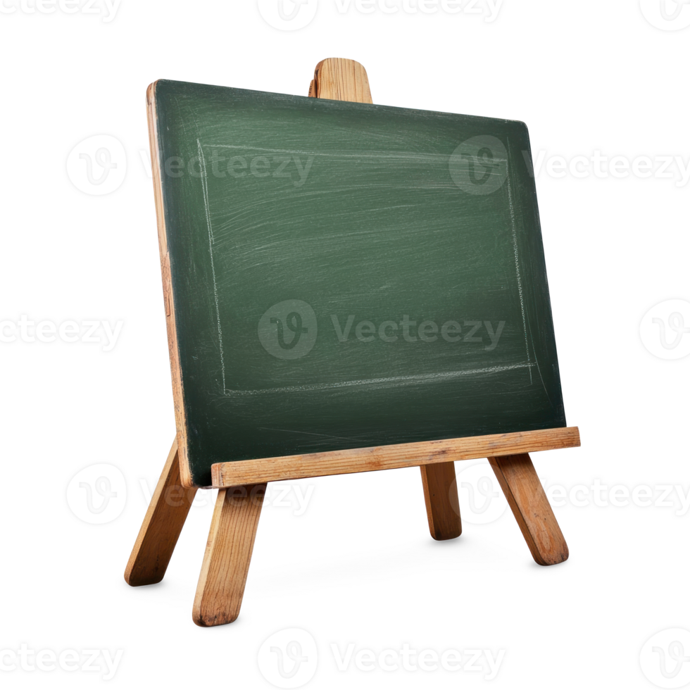 Green chalkboard canvas on a wooden easel isolate on transparent background png