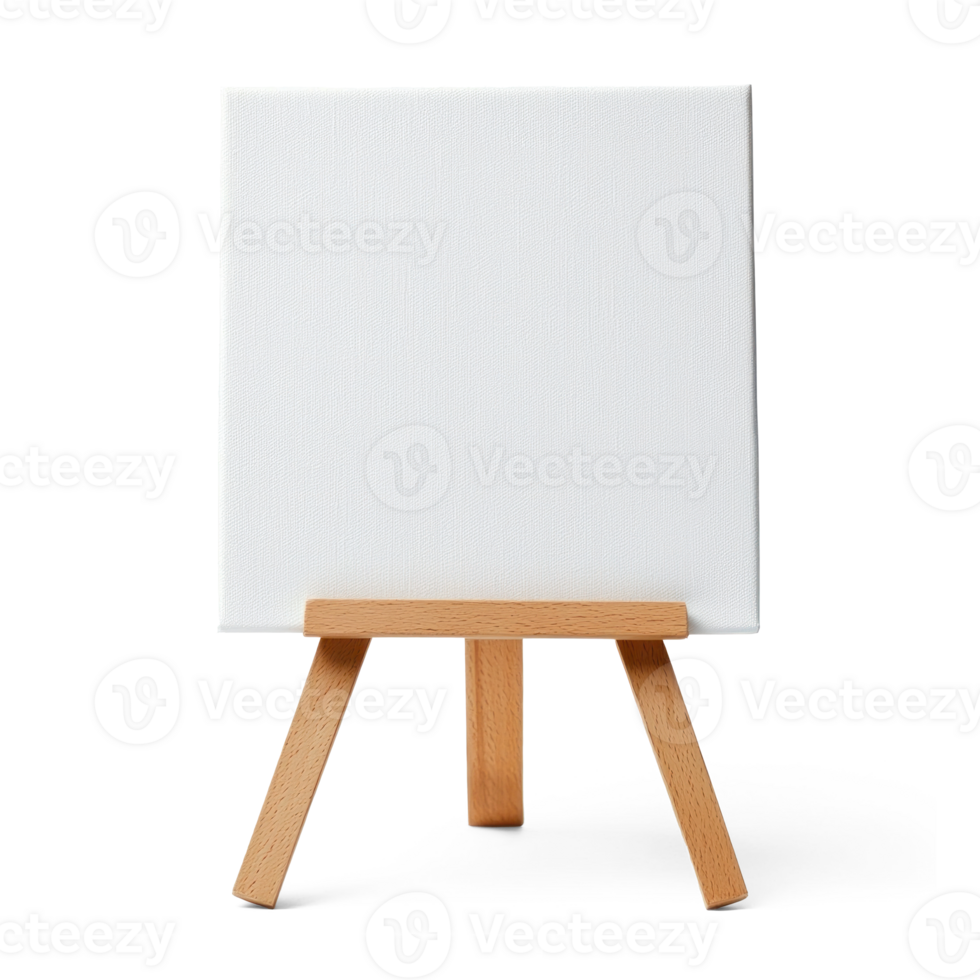 White canvas on a wooden easel front view isolate on transparent background png