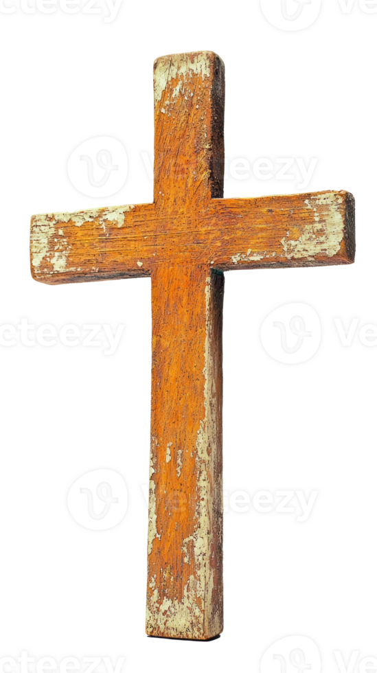 Wooden cross on ground isolate on transparent background png