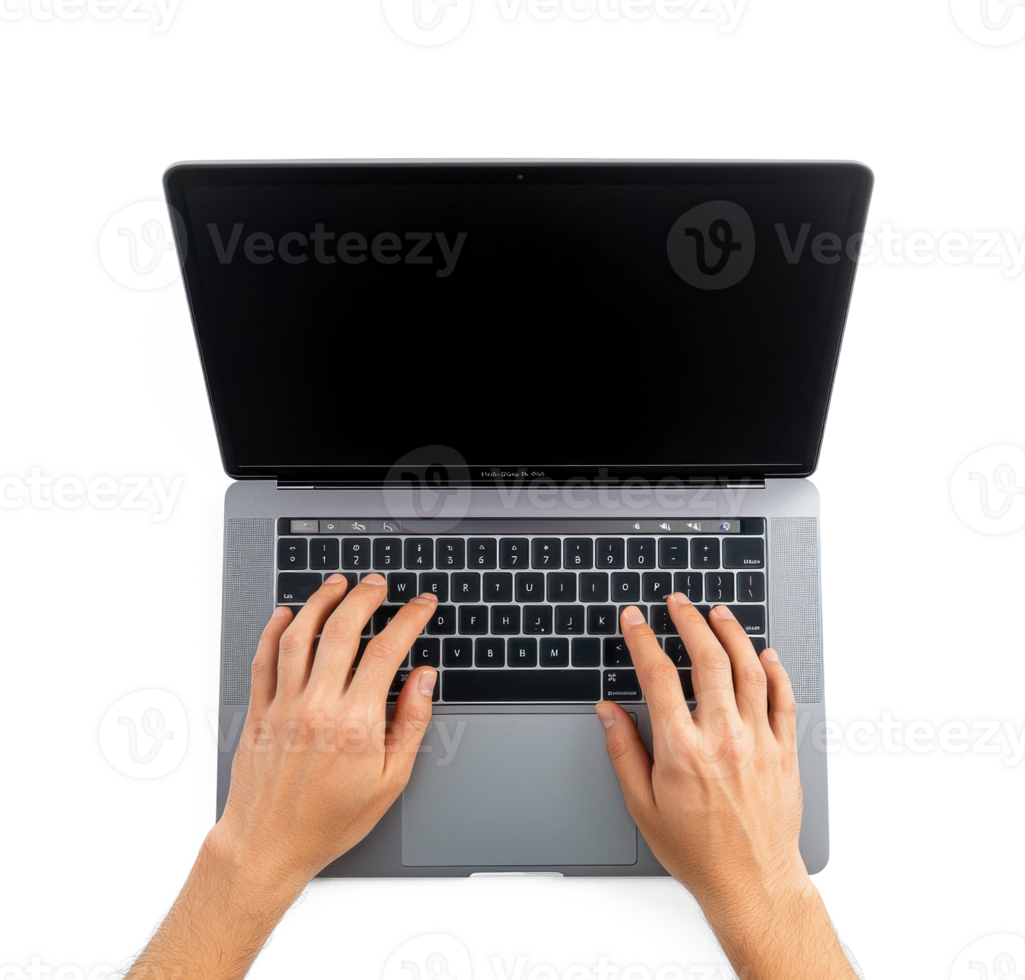 Hands Using laptop top view isolate on transparent background png