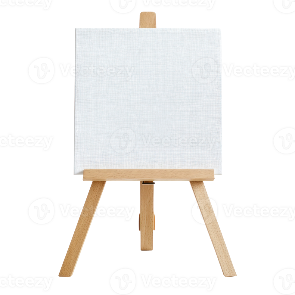 White canvas on a wooden easel isolate on transparent background png