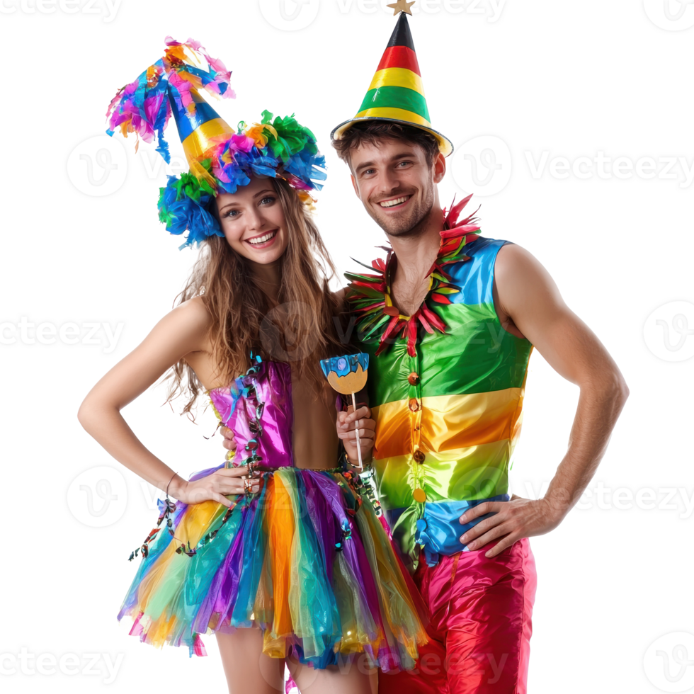 Couple celebrating carnival, standing isolate on transparent background png