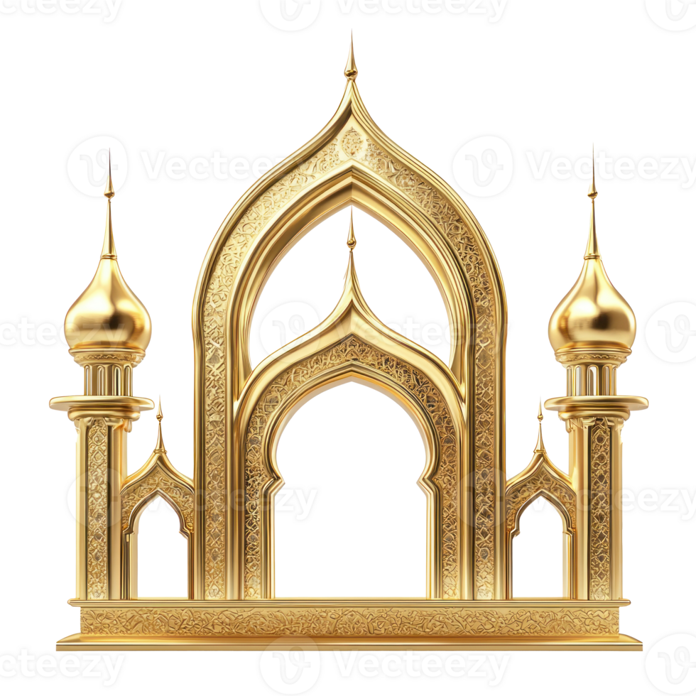 Gold mosque window of Eid mubarak isolate on transparent background png