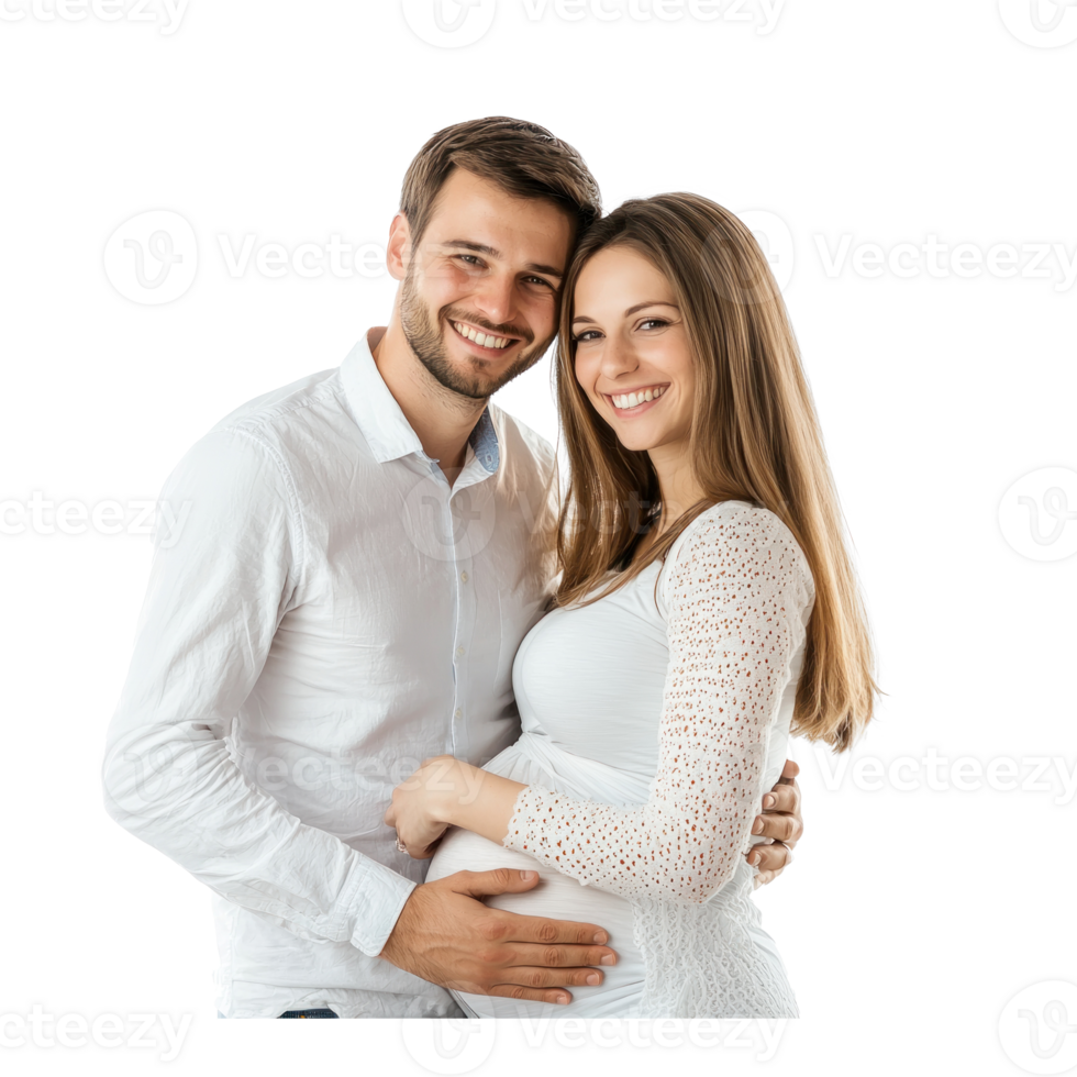 Happy pregnant couple standing isolate on transparent background png