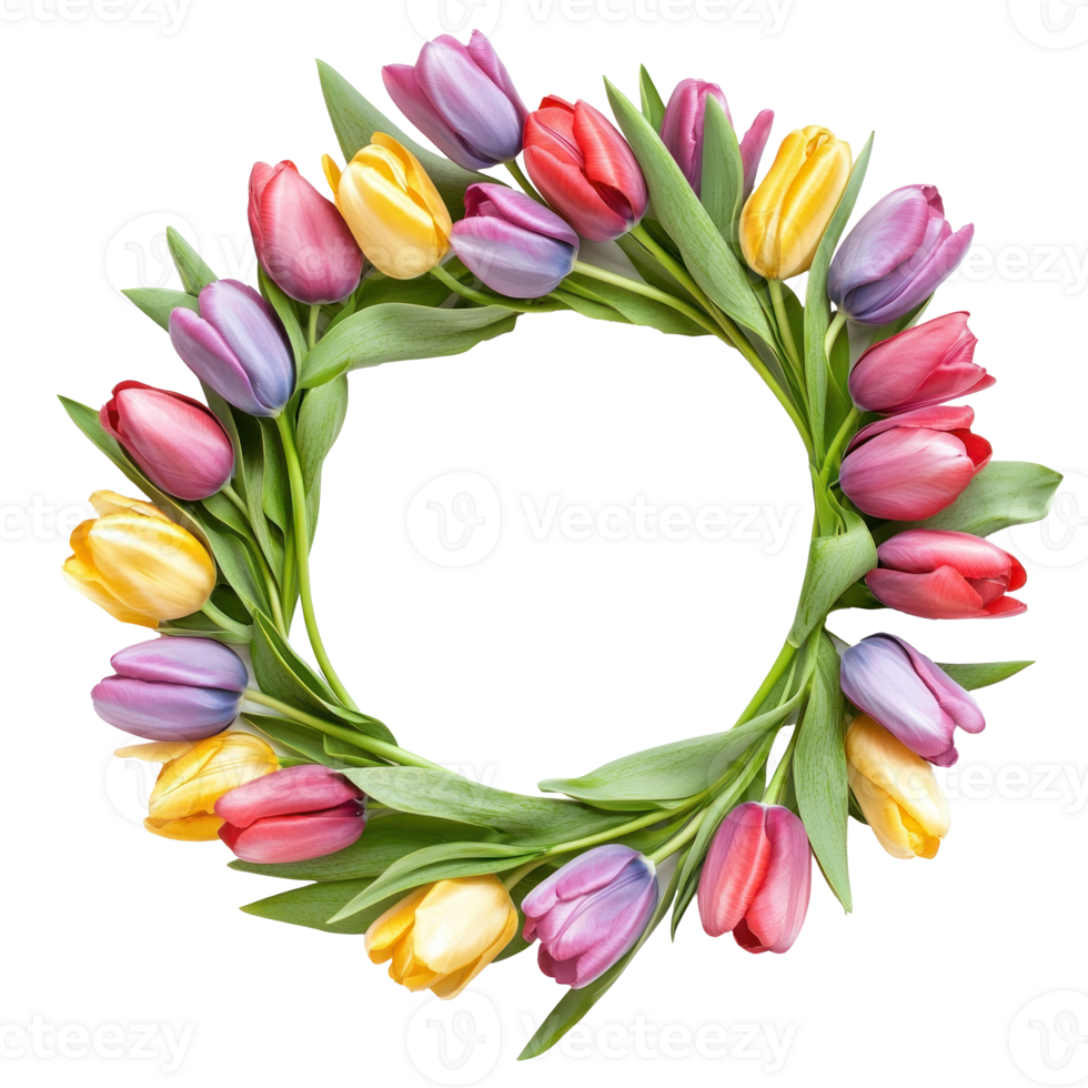 Wreath of tulips on a transparent background png