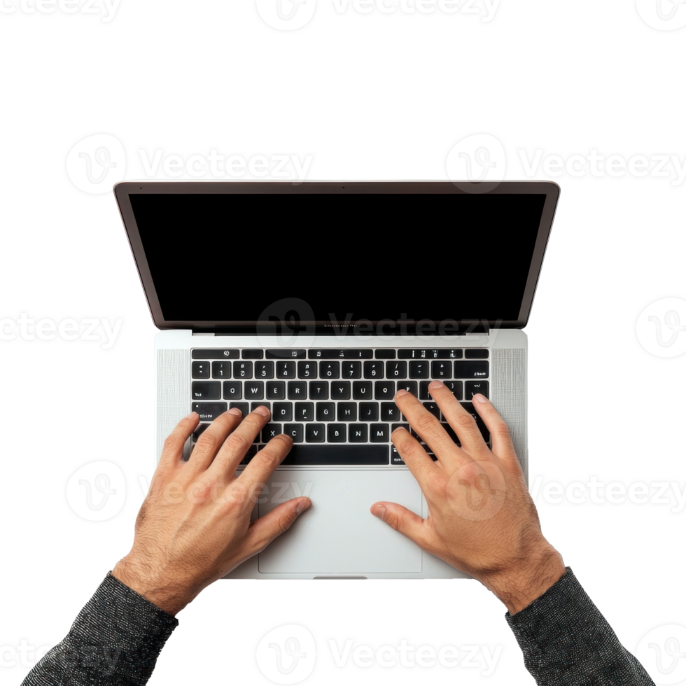 hands on a laptop computer on a white background png