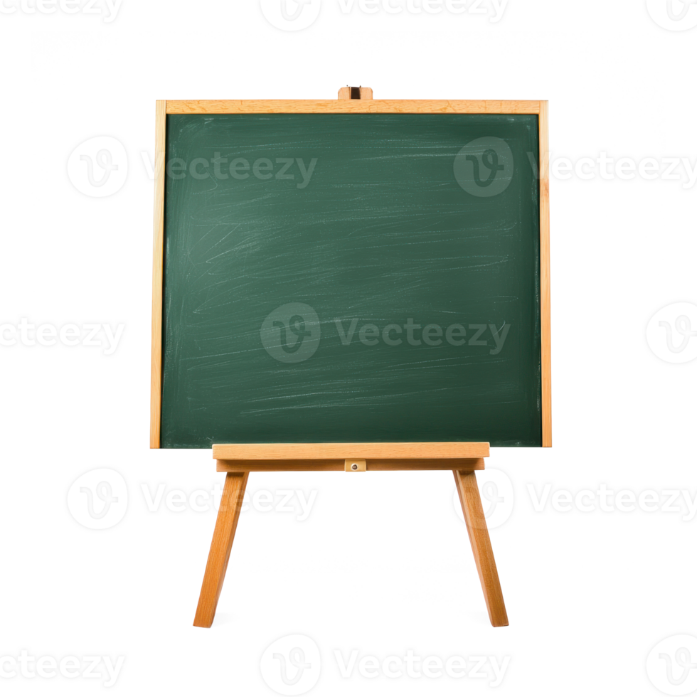 Green chalkboard canvas on a wooden easel front view isolate on transparent background png