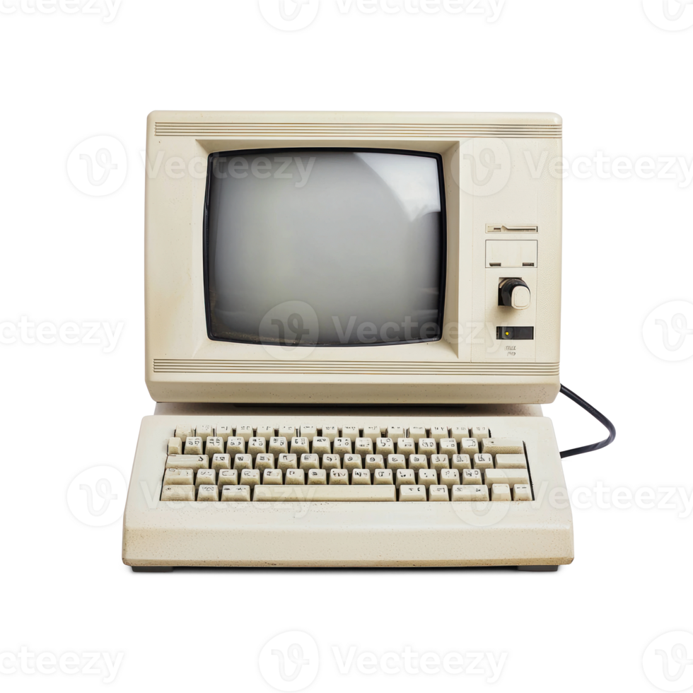 White Old classic computer isolate on transparent background png