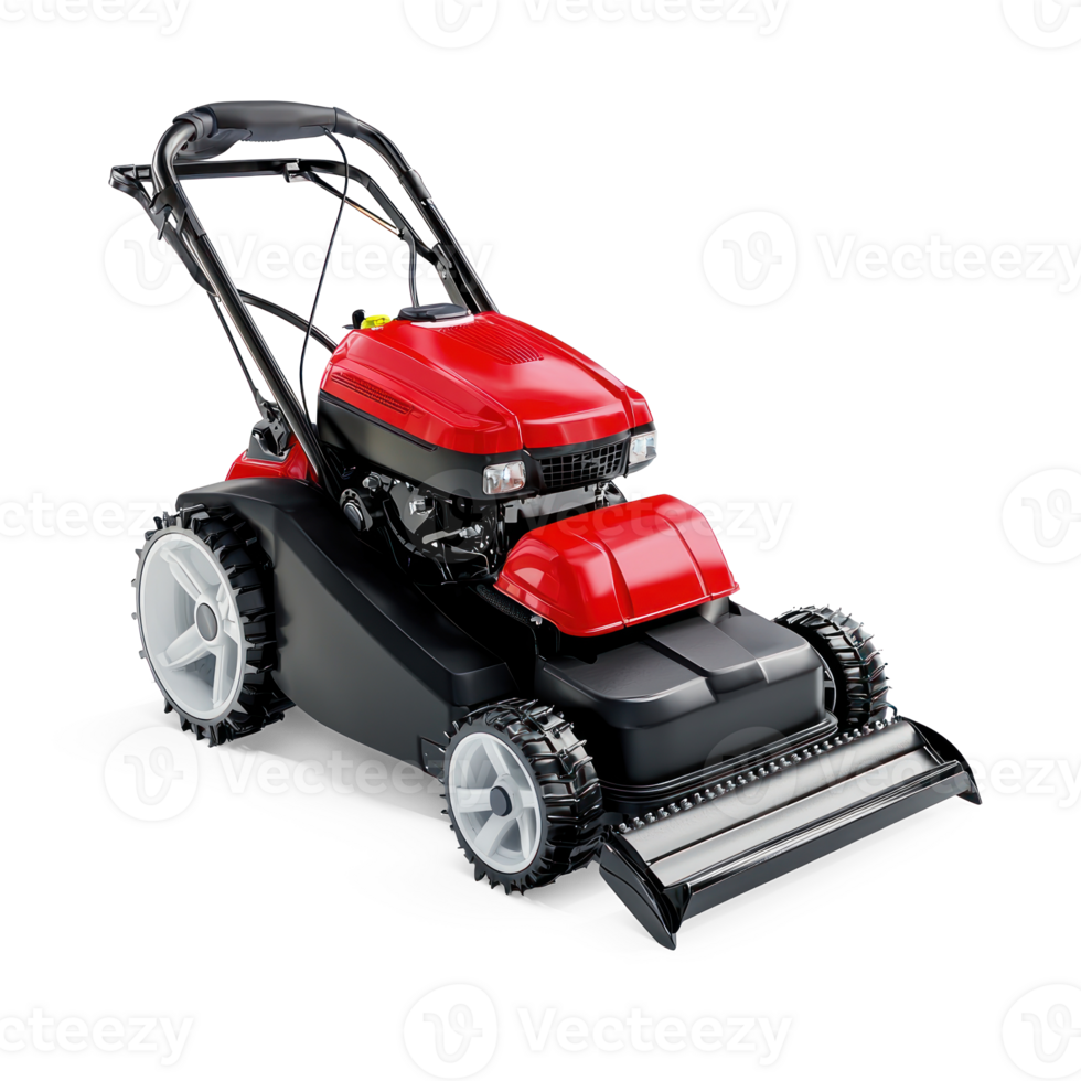 a red lawn mower on transparent background png