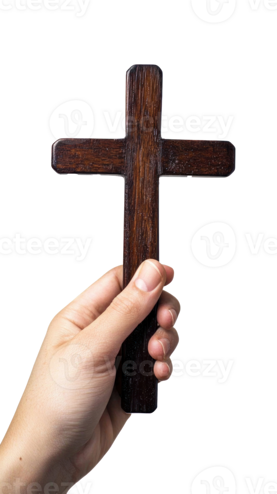 Hand holding Christian cross isolate on transparent background png