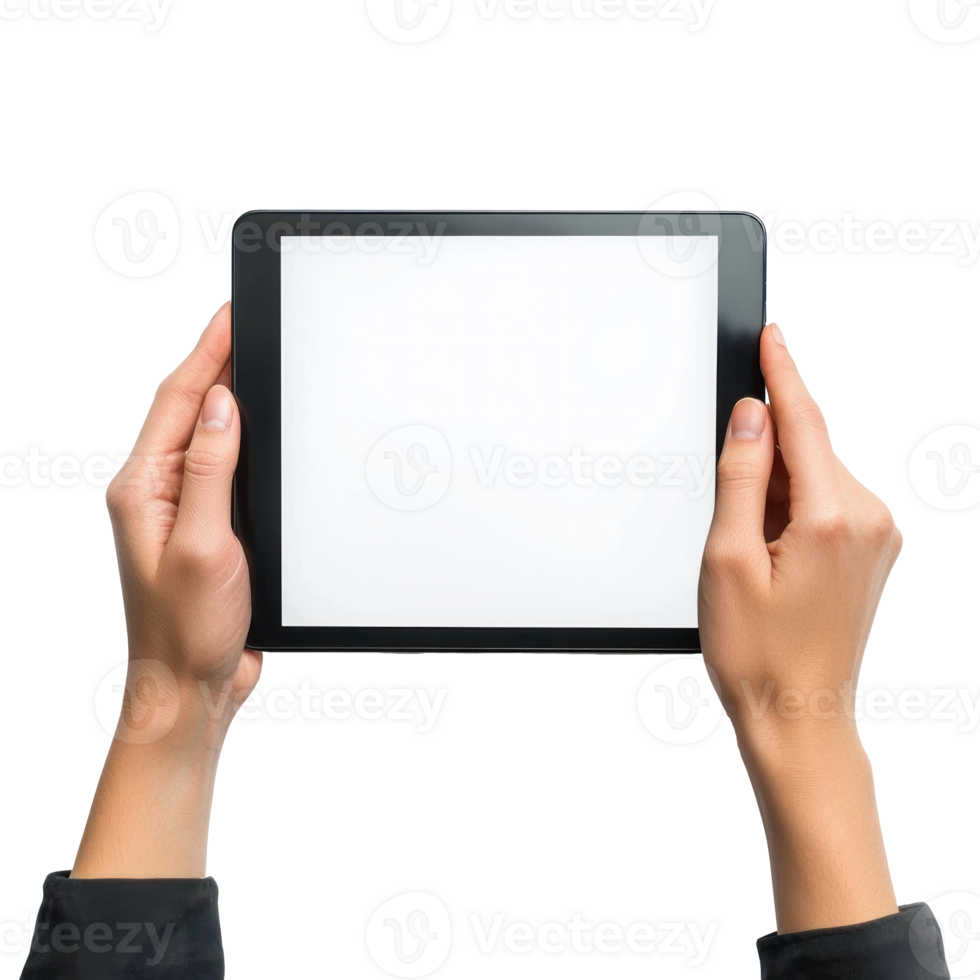 Hands Using tablet white screen top view isolate on transparent background png