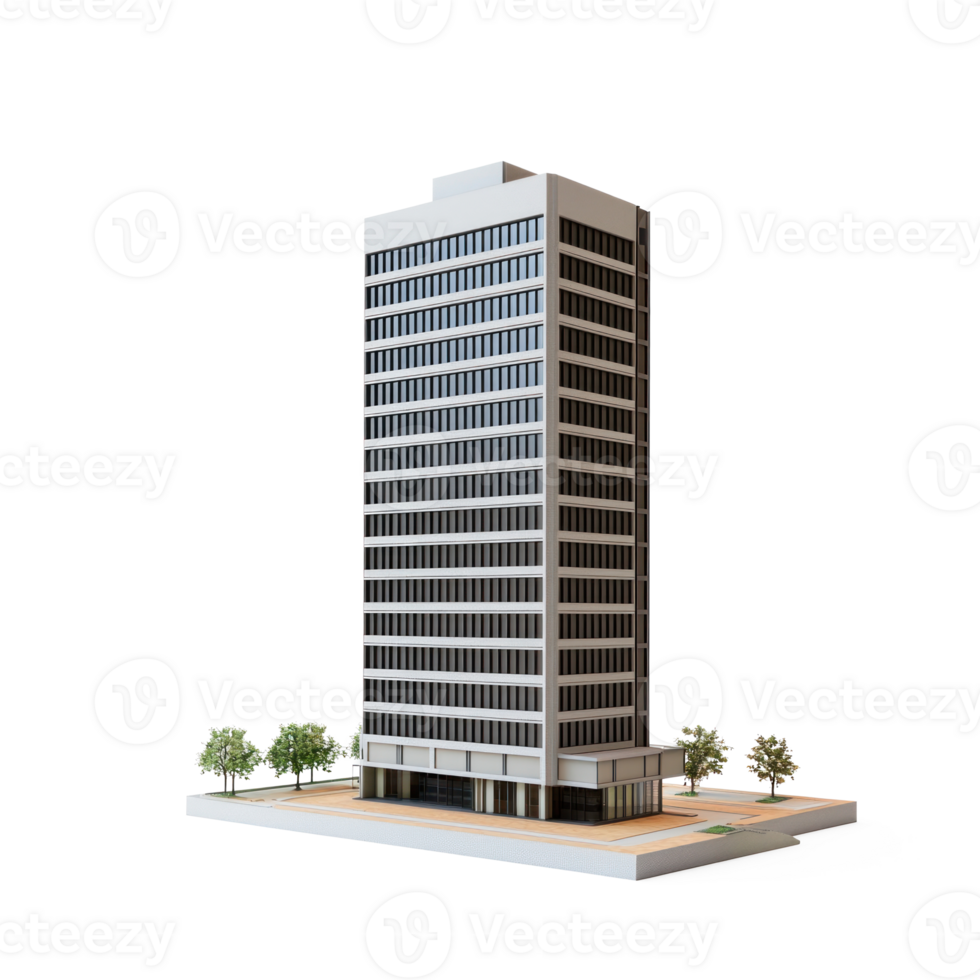3d model of a tall building isolate on transparent background png