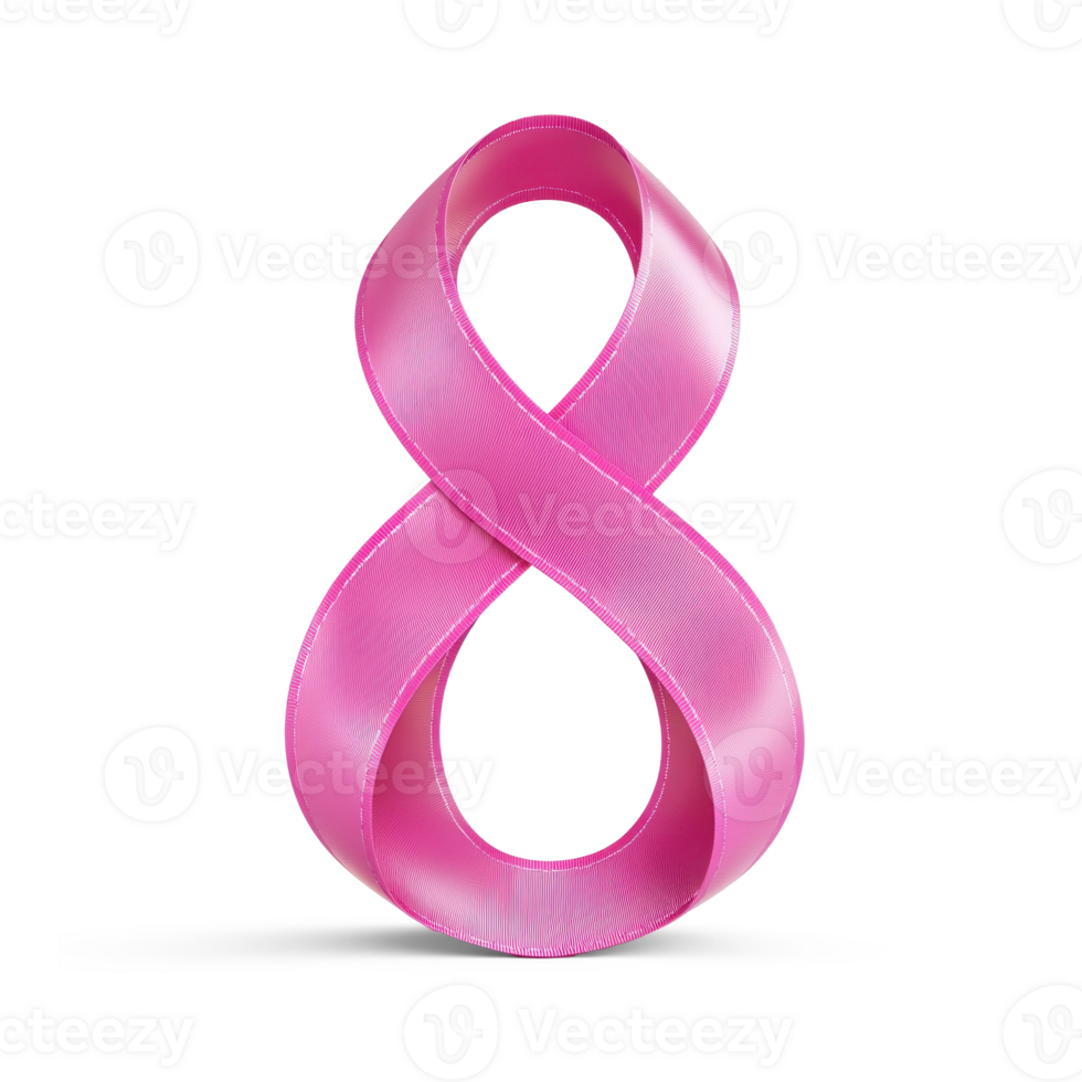 8 Number eight shape pink ribbon, abstract 3D womens day concept isolate on transparent background png