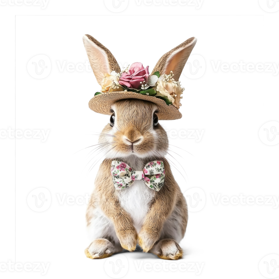 easter bunny rabbit wearing a hat and bow tie png