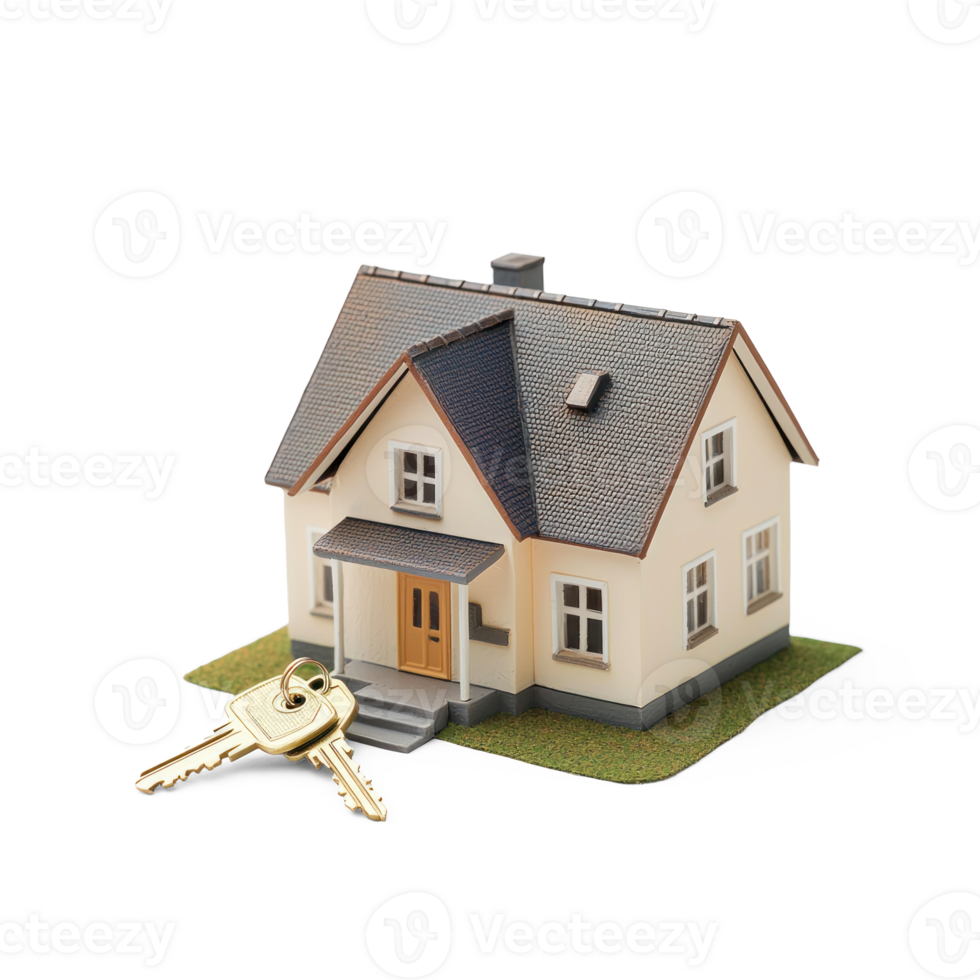 house with keys and house model on transparent background png