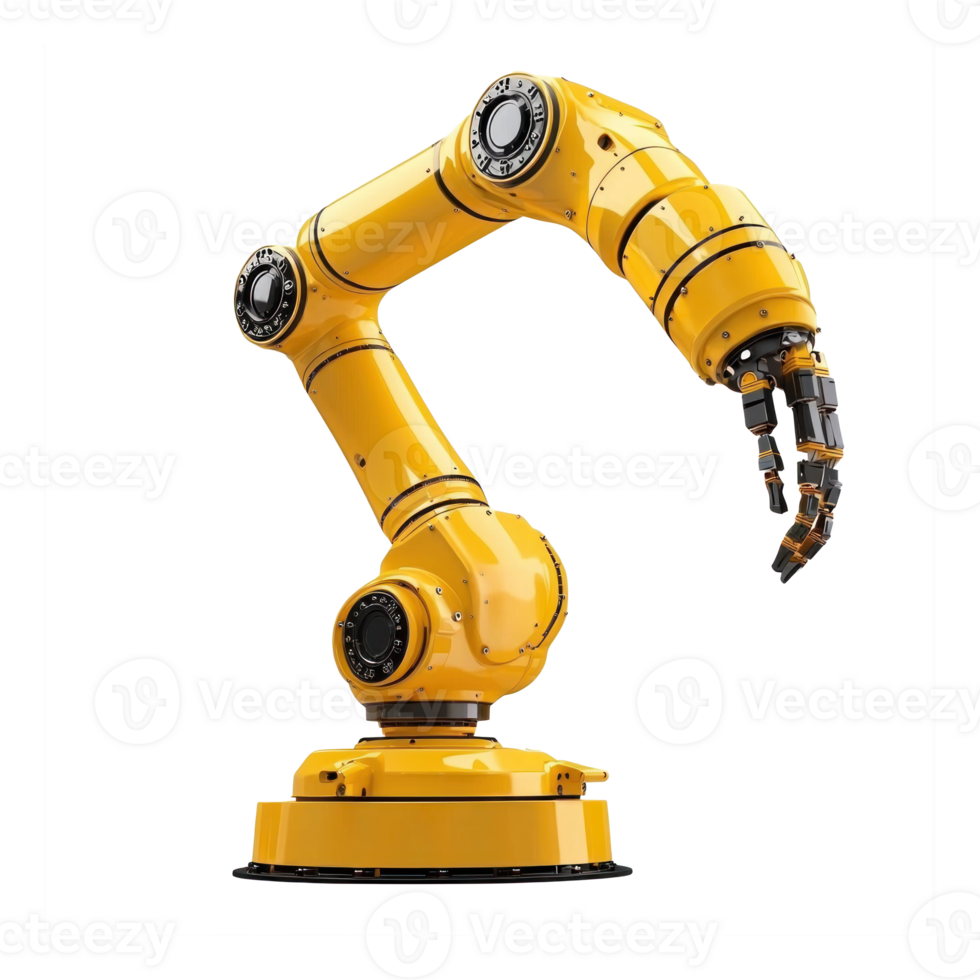 Industry Robotic Yellow Arm isolate on transparent background png