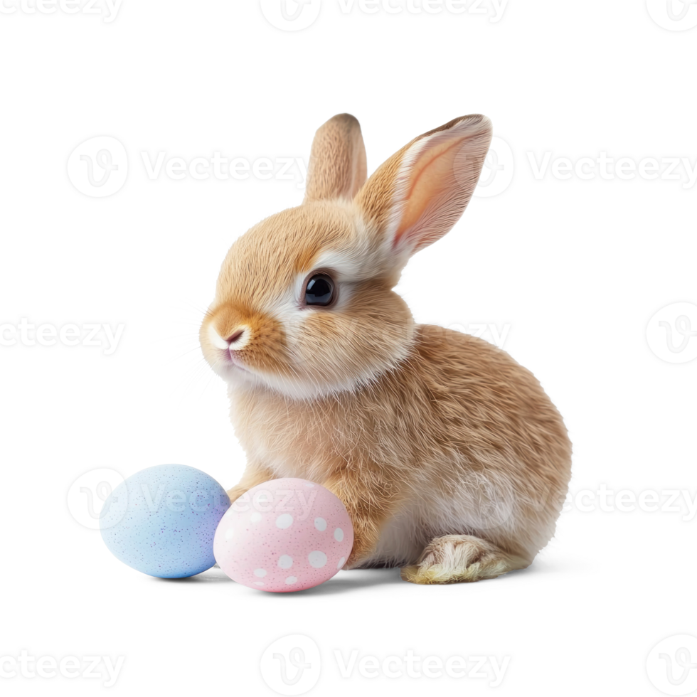 easter bunny with easter eggs isolated on transparent background png