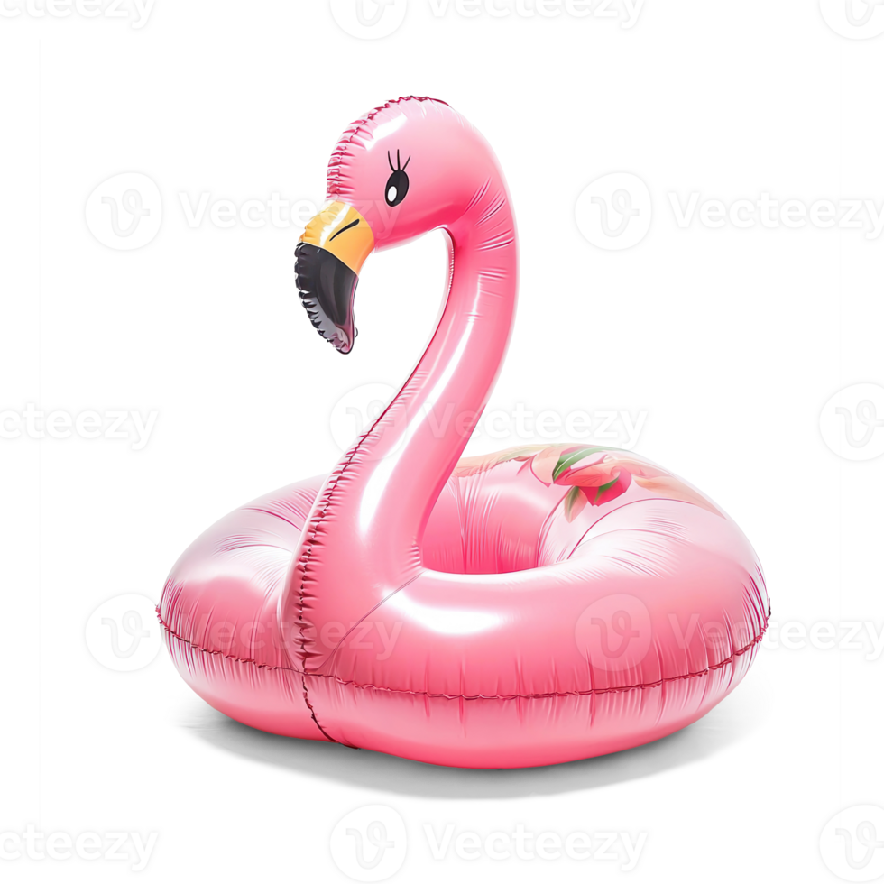 Pink inflatable flamingo pool side view isolate on transparent background png