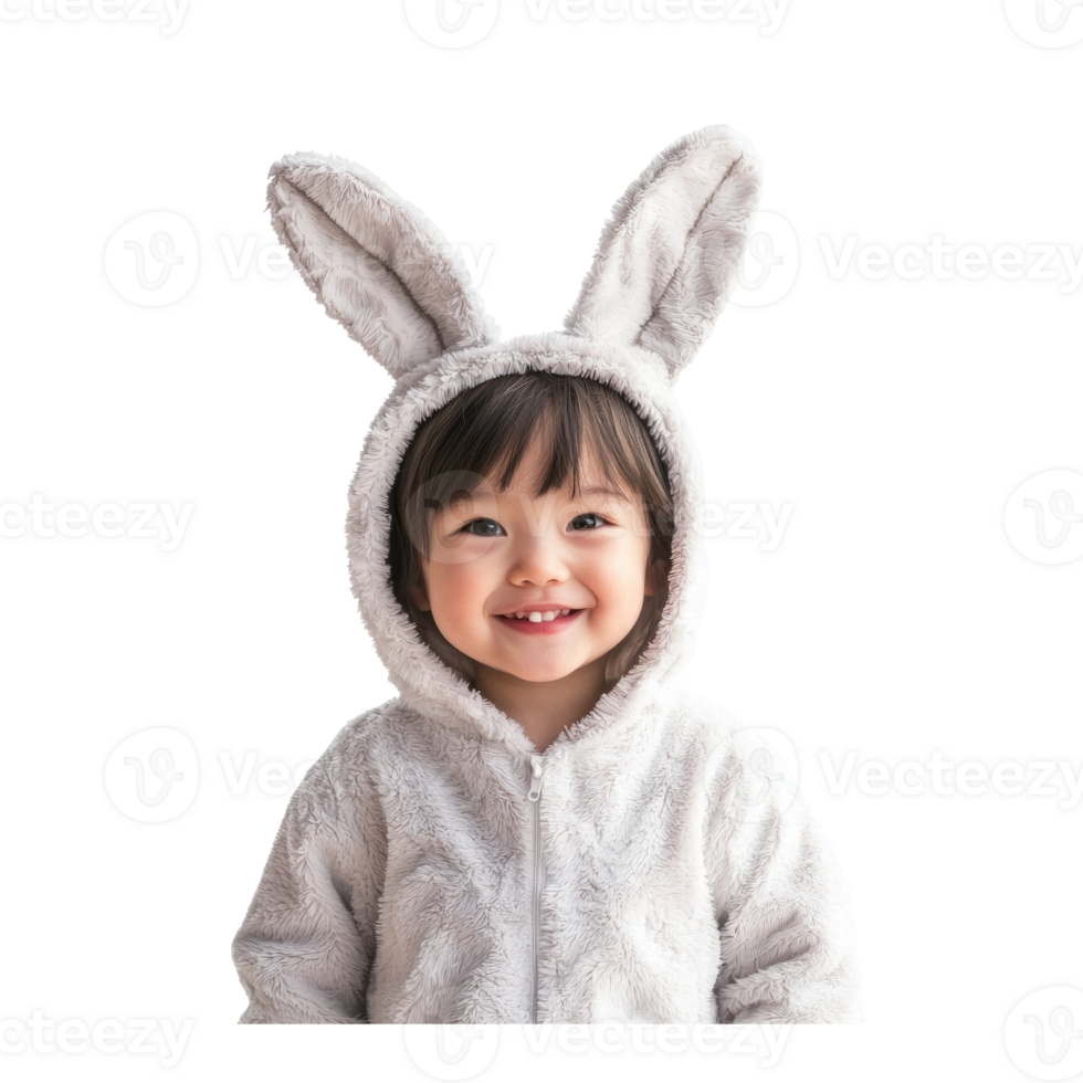 a little girl wearing a bunny costume on a transparent background png