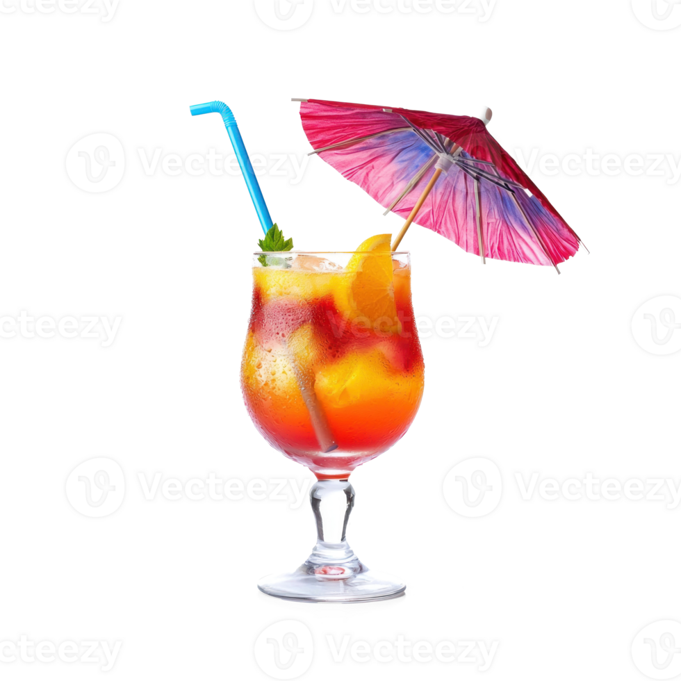 Holiday beach Cocktail with small umbrella and Straw isolate on transparent background png