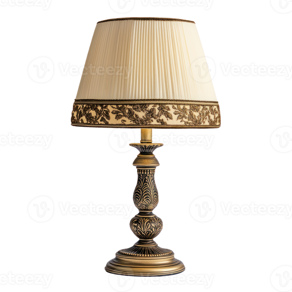 a lamp with a gold base and a white shade png
