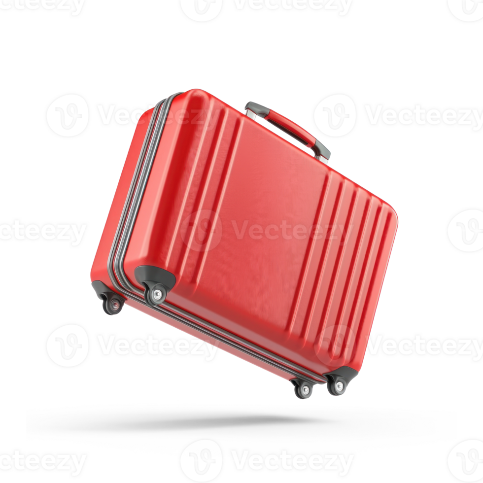 Red suitcase flying isolate on transparent background png