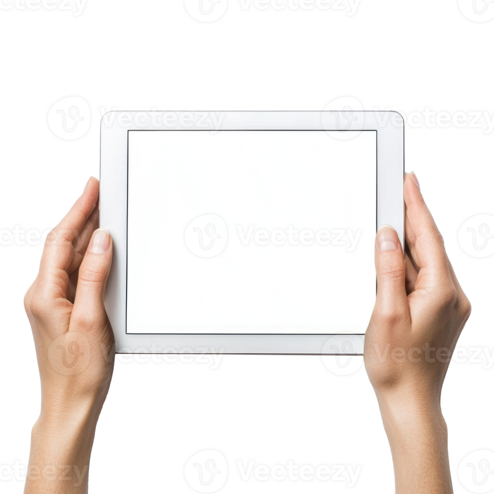 hands holding a tablet with a blank screen png