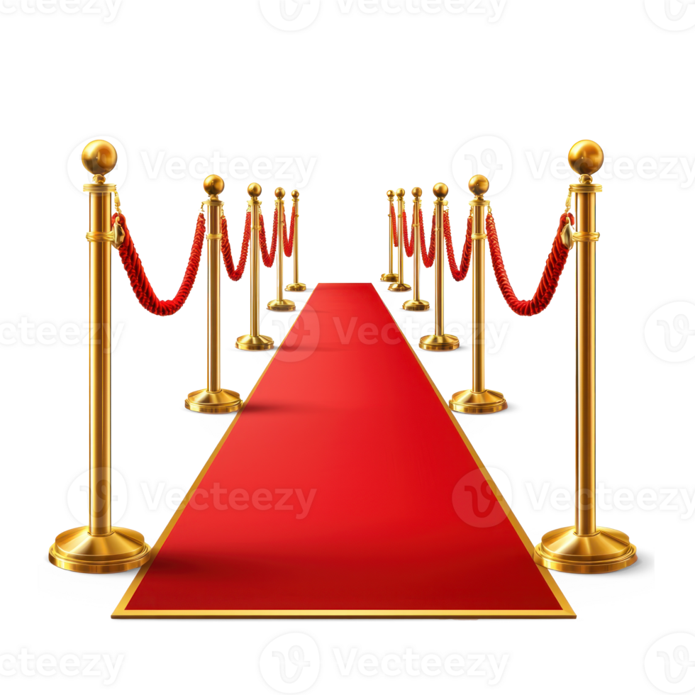 red carpet with gold ropes and barriers on a transparent background png
