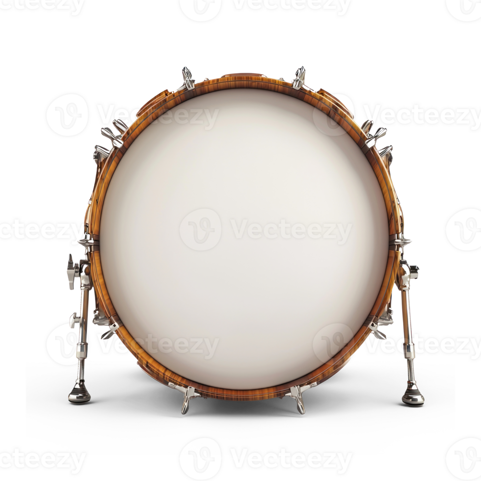 Bass drum instrument 3D front view isolate on transparent background png