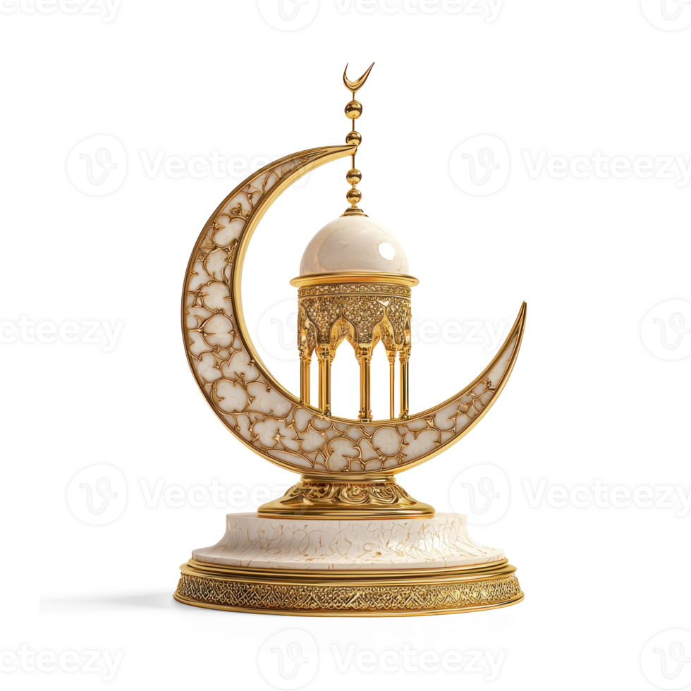 islamic crescent and mosque on transparent background png