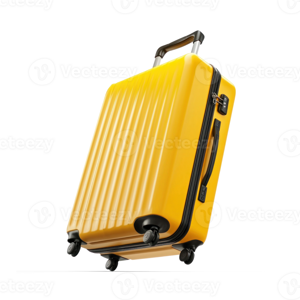 Yellow suitcase flying isolate on transparent background png