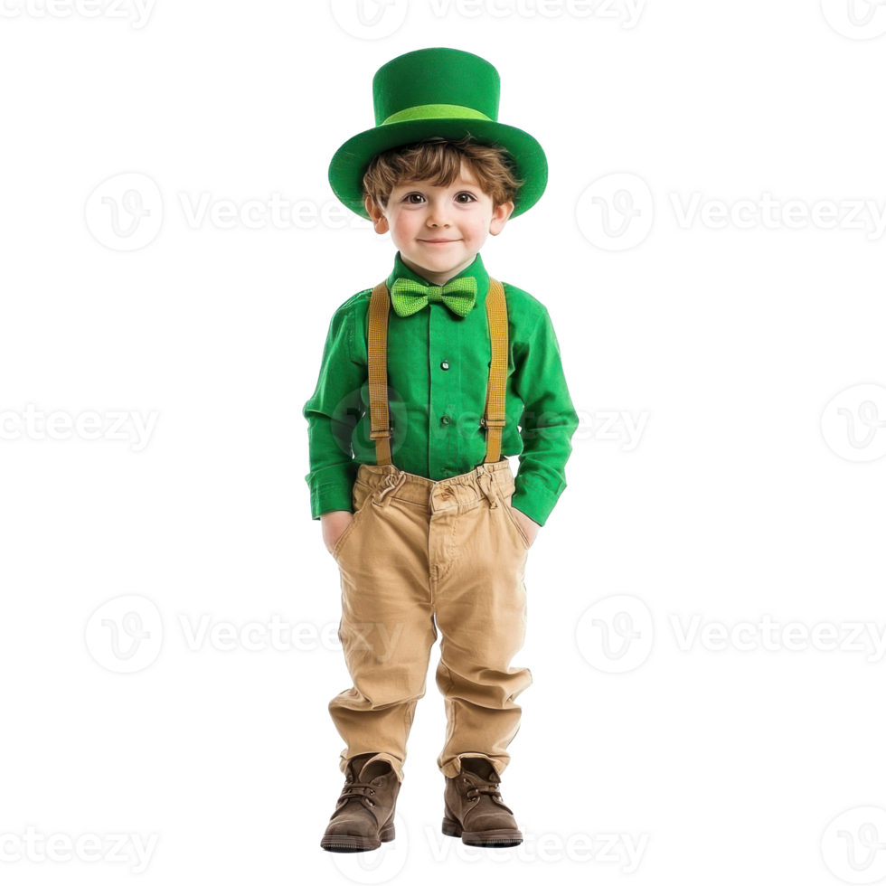Little boy celebrating St. Patrick's Day, standing isolate on transparent background png