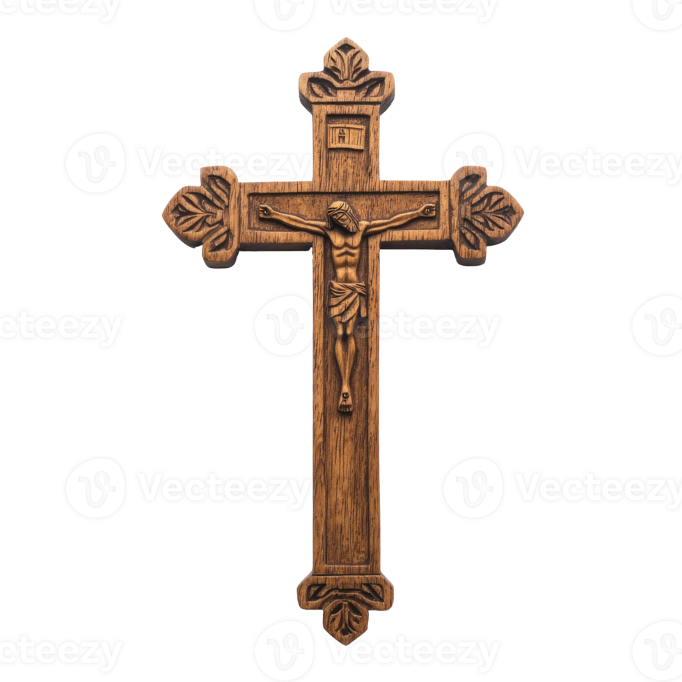 New Wooden crucifix cross isolate on transparent background png