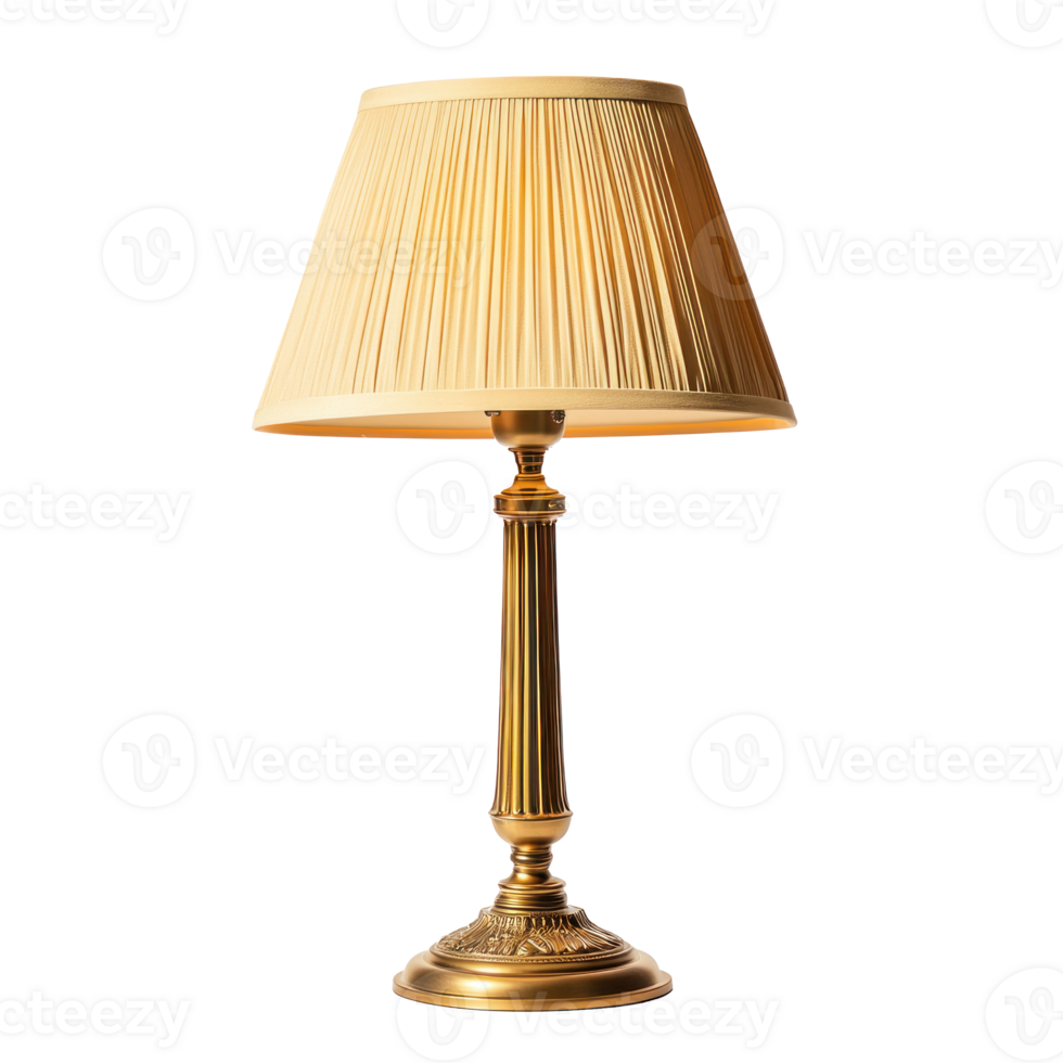 a lamp with a gold shade on transparent background png