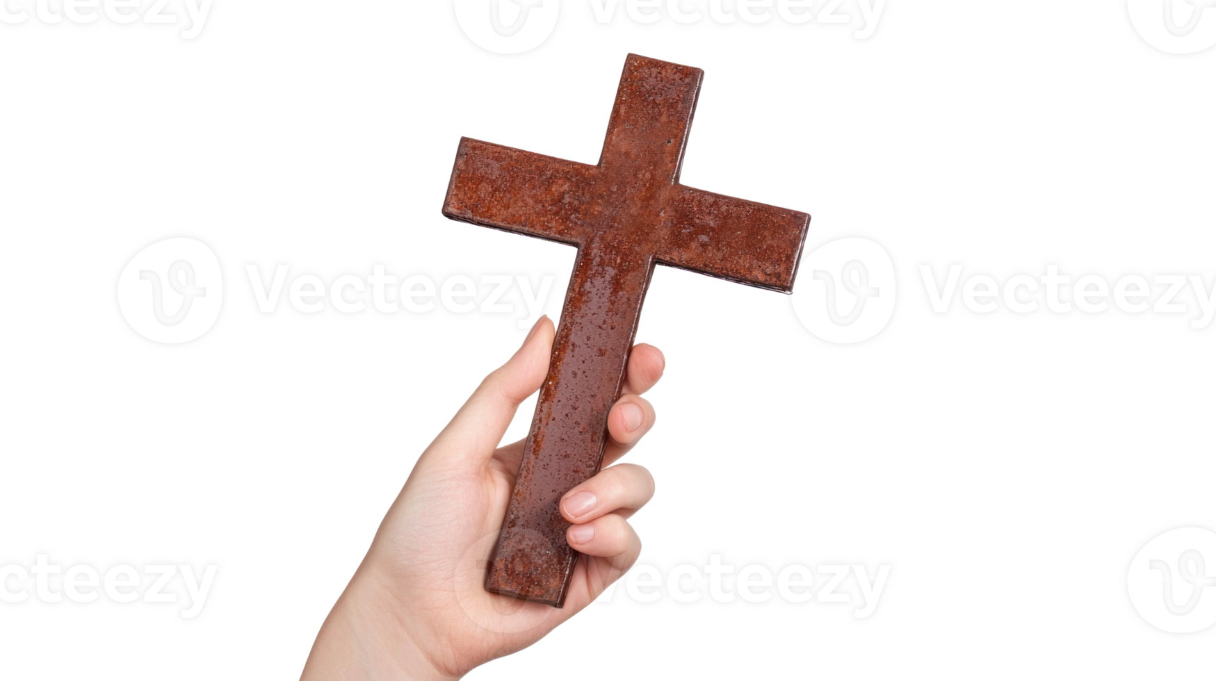 Hands holding Christian cross isolate on transparent background png