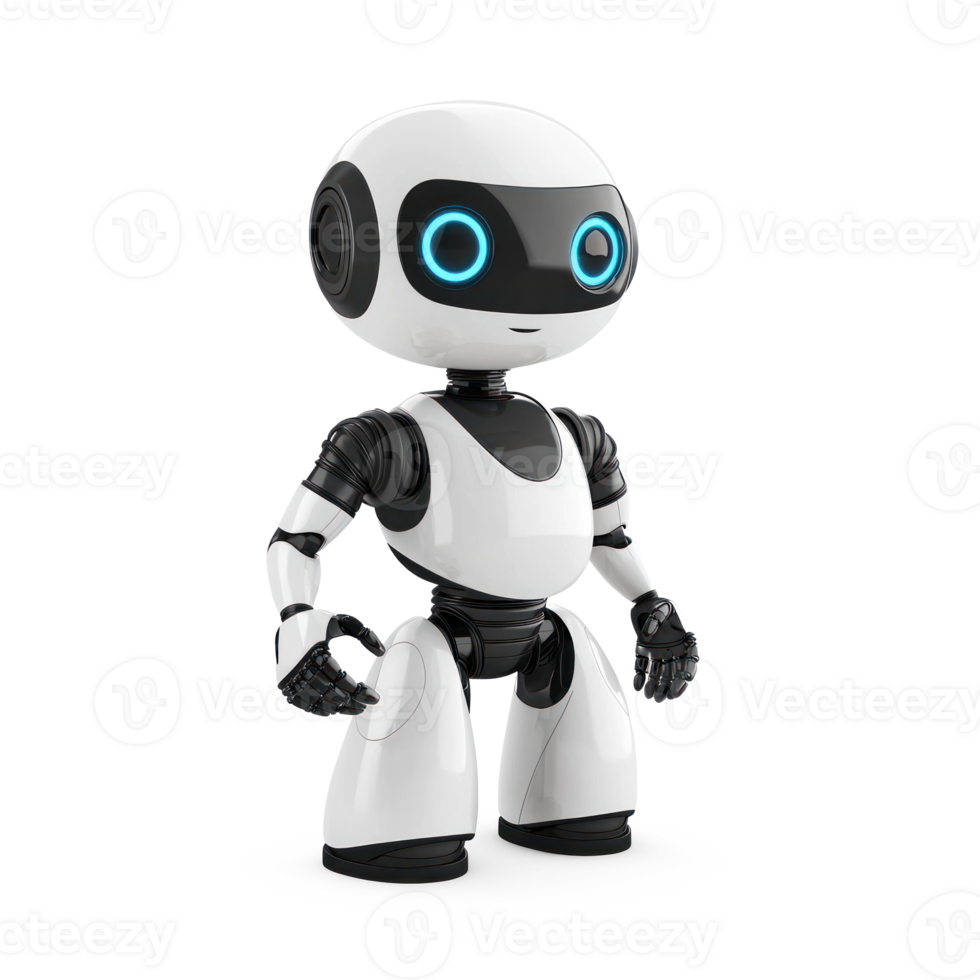 a robot with blue eyes standing on transparent background png