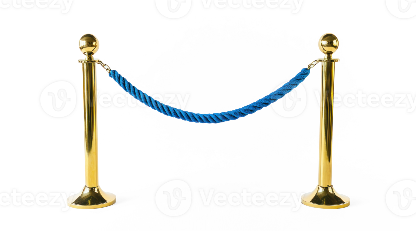 Golden Stanchion with blue rope isolate on transparent background png