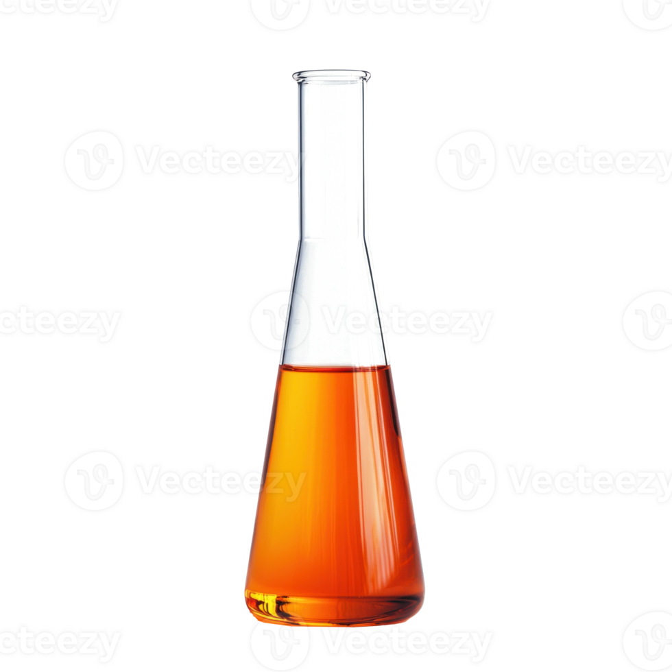 a glass flask with orange liquid in it png