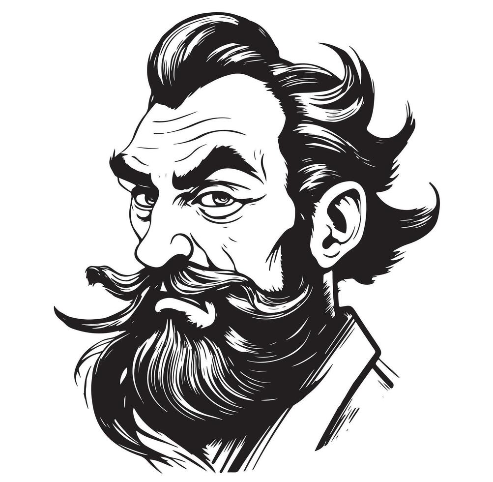 Hand drawn portrait of mustachioed old man vector